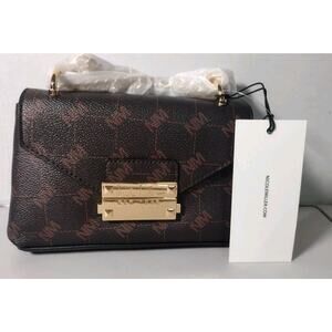 Nicole Miller Logo Handbag Crossbody Chain Brown& Gold NWT
